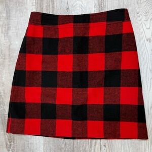J. Crew Skirt Buffalo Plaid Wool Size 6 Red Black Lined Zip Up A line